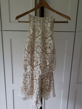 Winston White Halter Lace Romper Womens XS‎ Cream Floral Crochet Boho Backless